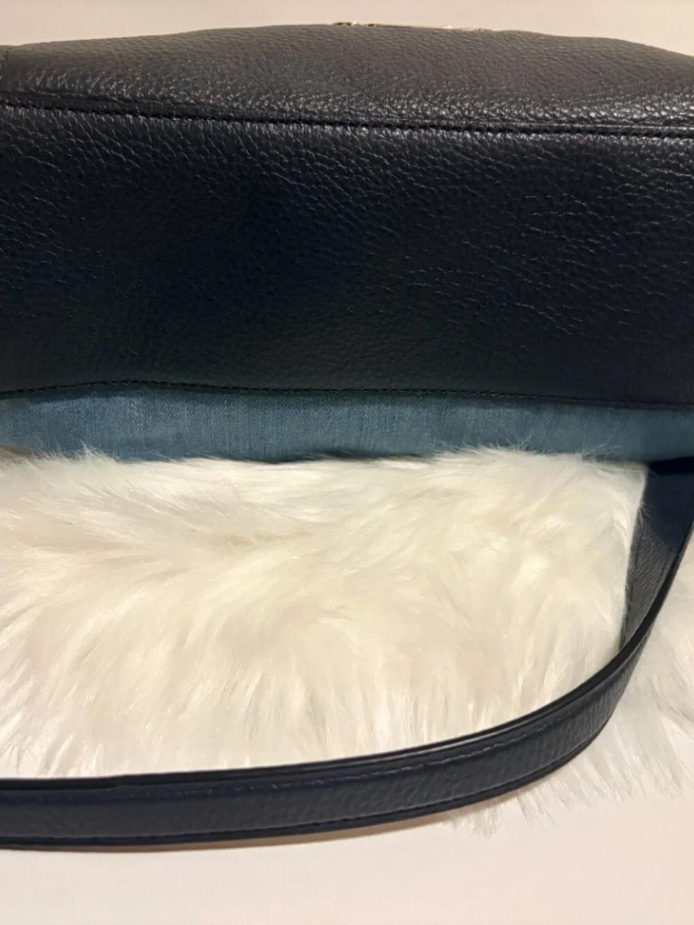 Coach Hallie Denim Pebbled Leather Convertible Shoulder Crossbody Bag Blue